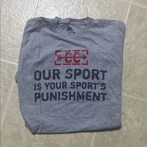 Gray Cross Country Tee with Red and Black Print